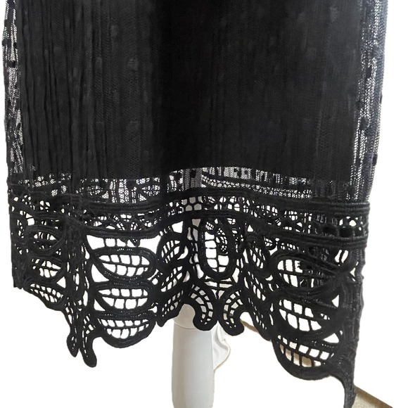 DEX Black Crochet Lace Tiered Polka Dot Mini Dress L Spaghetti Strap Lined Fairy - Picture 12 of 16